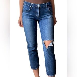 AGOLDE Midrise Dark Medium Wash Isabel Slim Boyfriend Ankle Jeans Distressed 29